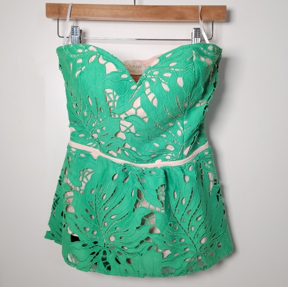 Judith March Pink and Green Eyelet Lace Strapless Top Size Medium - Picture 1 of 10